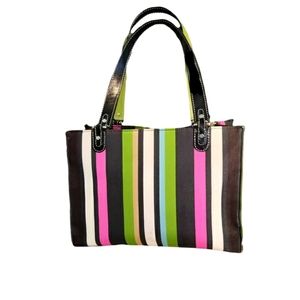 Kate Spade Vintage Canvas Striped Tote, Spring Stripes, Suede Some imperfections